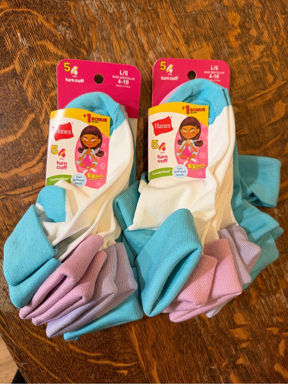 Set of 2 Hanes Girls 5-Pack Turn Cuff Socks - Aqua, White & Lavender 10 pairs!!!